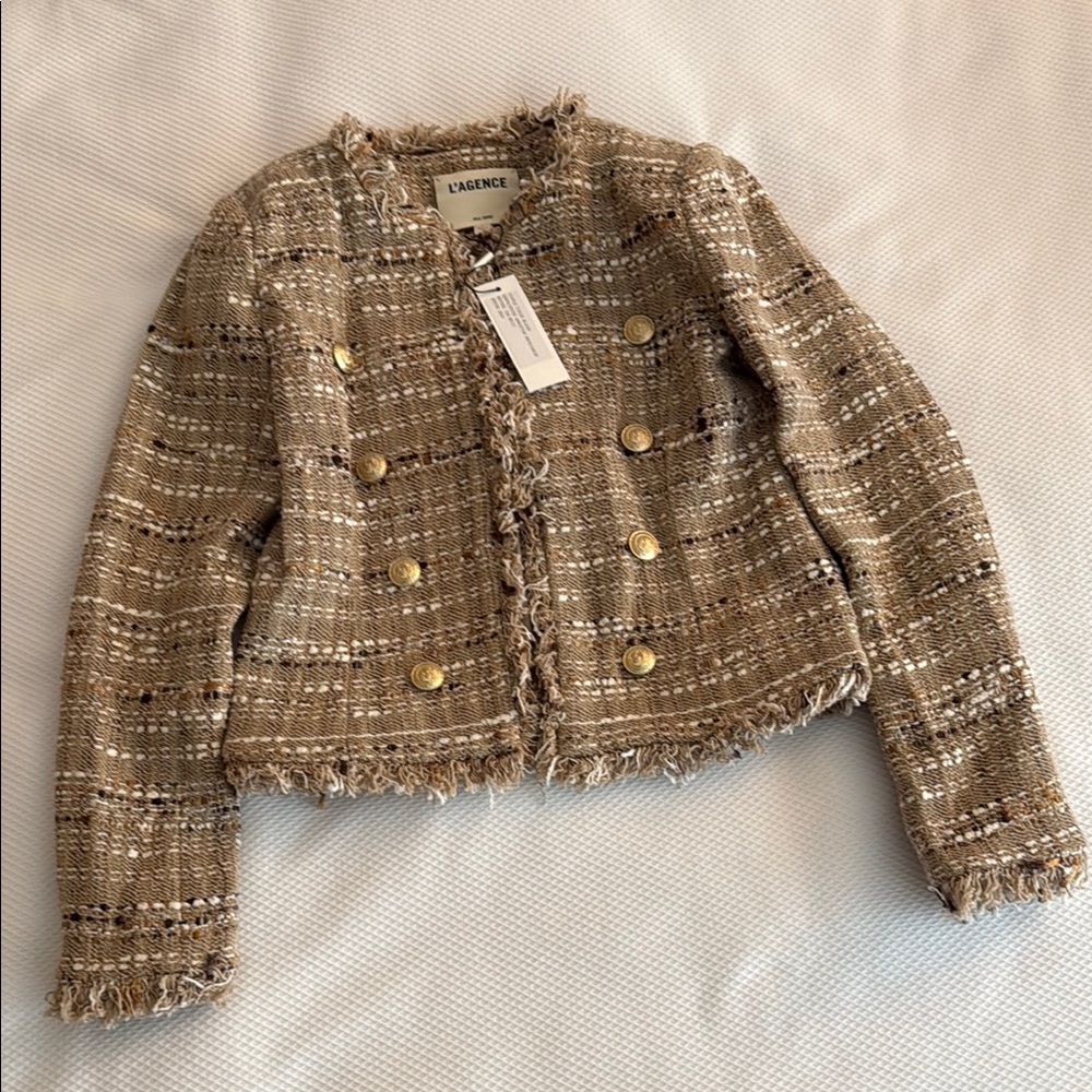 L'AGENCE Brown/Beige Tinlee Tweed Blazer